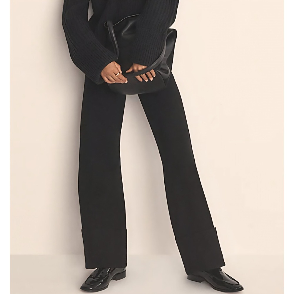 J.Crew‎ Cuffed Sweater Pant Pull On Wide Leg Minimalist Viscose Black XSmall NWT